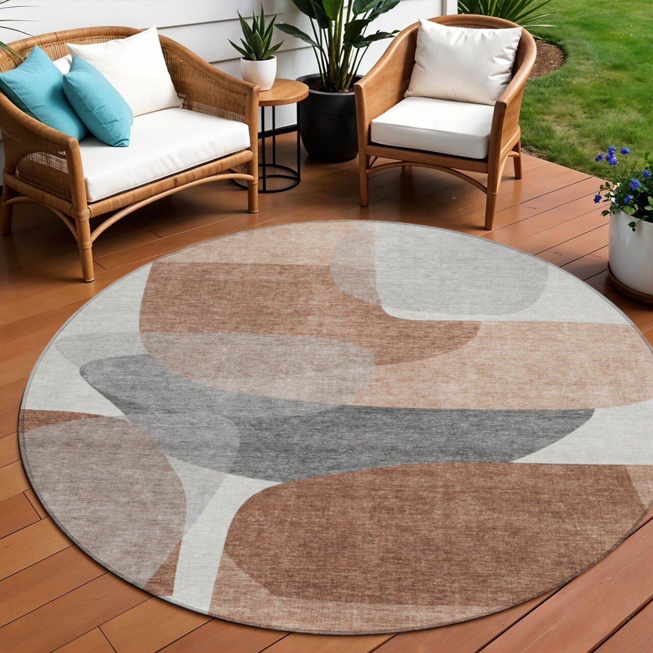 Edge Collections - 8' - Gray - Abstract for Area Rug Washable Indoor and Outdoor Use - 1 Piece